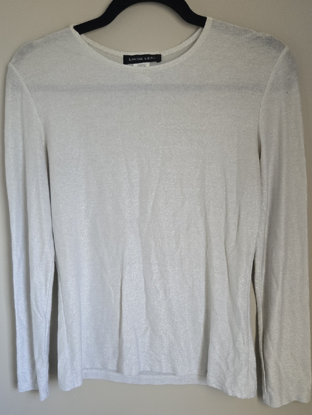 Sz L Vintage Linda Leal Metallic Silver Glittery Long Sleeved Top Shell Shirt